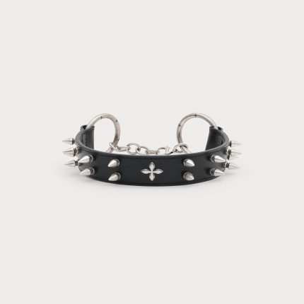 COMPASS RIVET Leather Wolf-Spine Choker Black