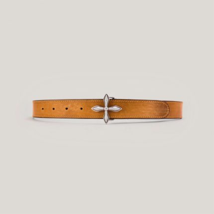 COMPASS TOTEM HANDCRAFT PATINA LEATHER BELT CARAMEL PATINA