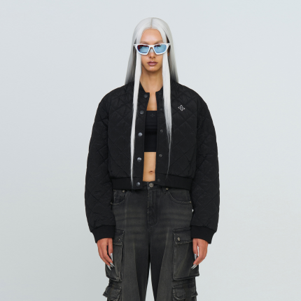 Compass Winter Badge Baseball Jacket In Black