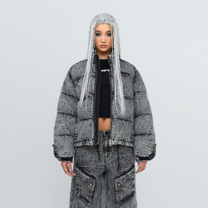 Compass Mustang Classic Denim Puffer Jacket In Gray