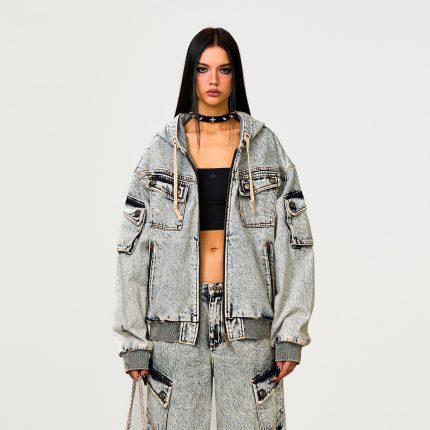 Compass Storm Garden Oversize Denim Hoodie White