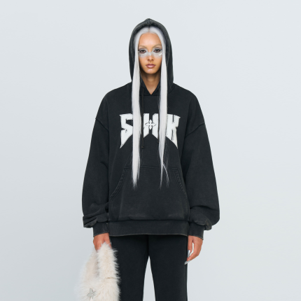 Compass Metal Rock Loose Hoodie Black
