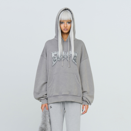 Compass Metal Rock Loose Hoodie Gray