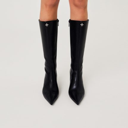 COMPASS RIVET Leather High Heel Boots Black