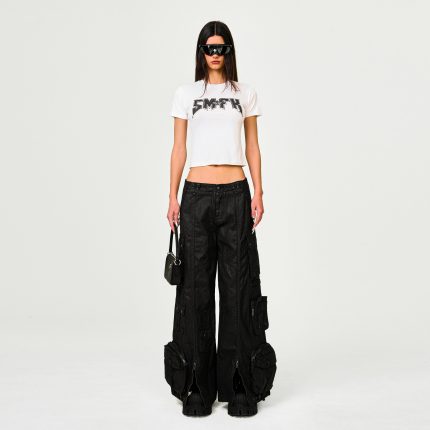 Compass Wild Cyber Mustang Waxed Wide-Leg Pants in Black