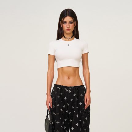 Compass Wave Body-shaping Skin Crop Tee Snowy Mountain White