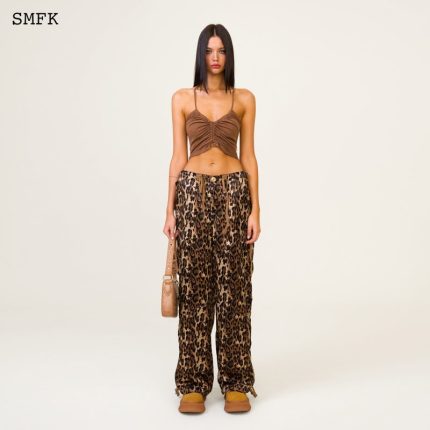 Compass Leopard Print Satin Cargo Pants
