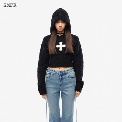 Compass Wool Knit Short Hoodie