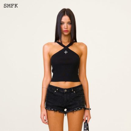 Temple Chinese Bandeau Sporty Top Black