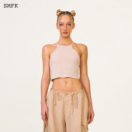 Temple Traditional Plain Knitted Sling Vest Top Linen