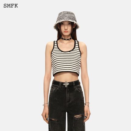 Vintage School Striped Knit Vest White