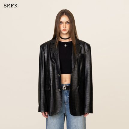 WildWorld Vintage Leather Black Crocodile Suit